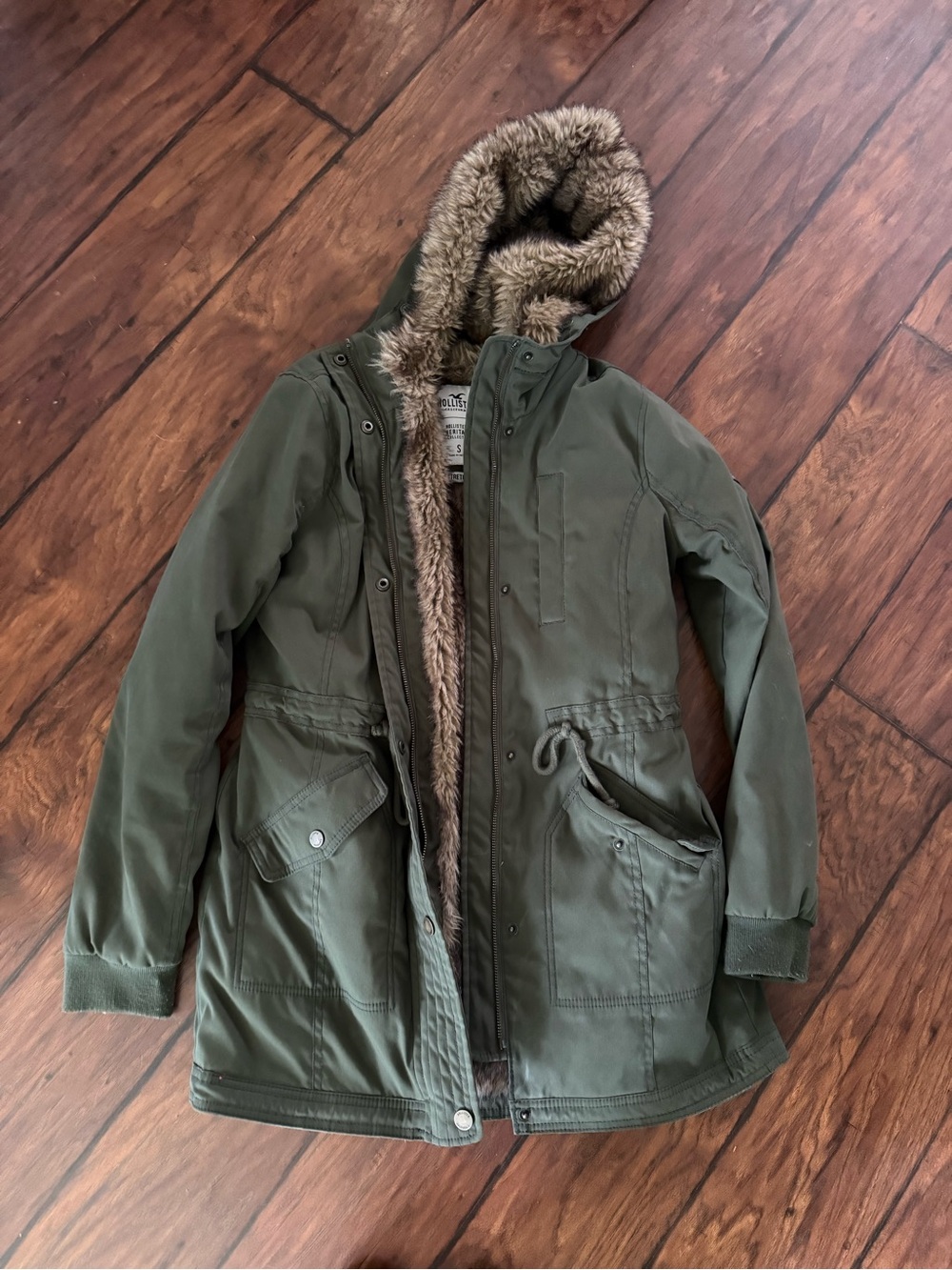 Hollister Olive Green Faux-Fur Hooded Utility Parka